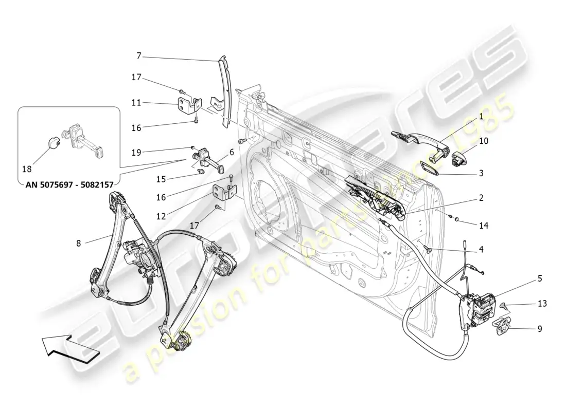 maserati ghibli (2014) puertas delanteras: mecanismos diagrama de piezas