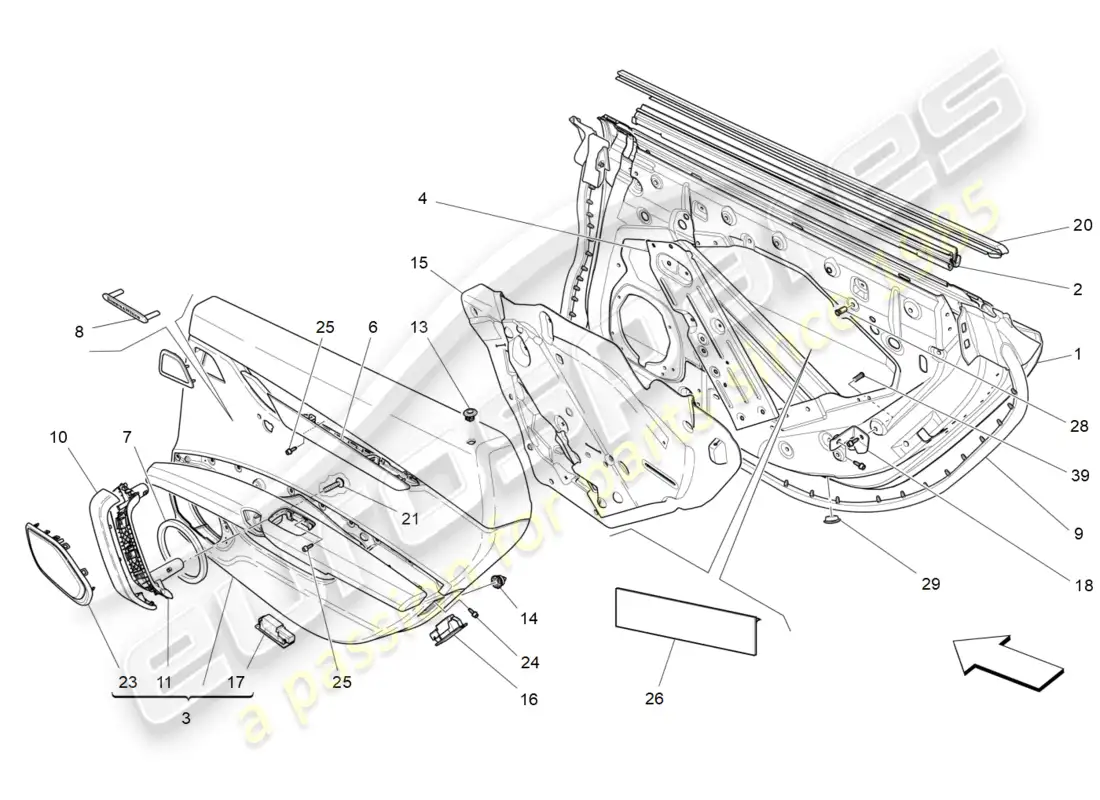 maserati ghibli (2014) puertas traseras: paneles de acabado diagrama de piezas