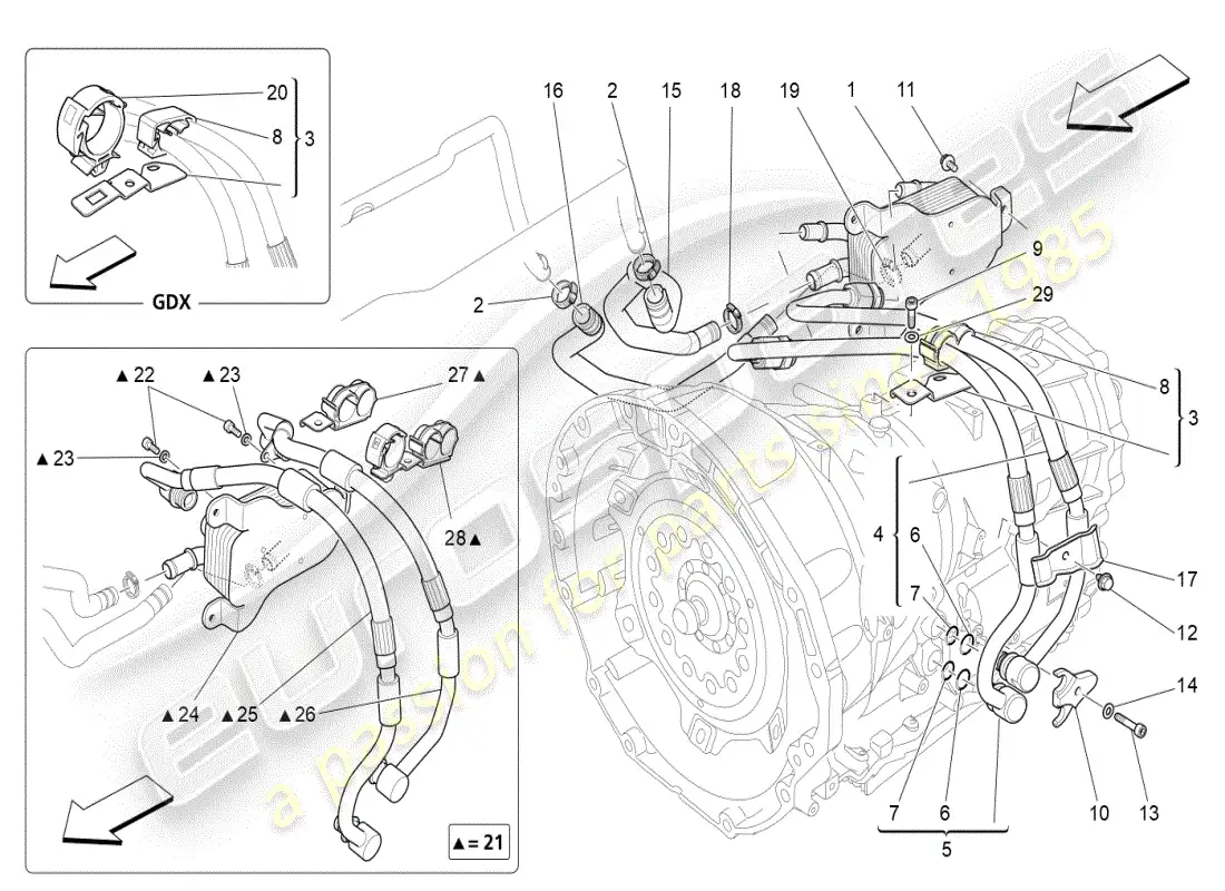 maserati ghibli (2019) lubricación y refrigeración del aceite de la caja de cambios diagrama de piezas