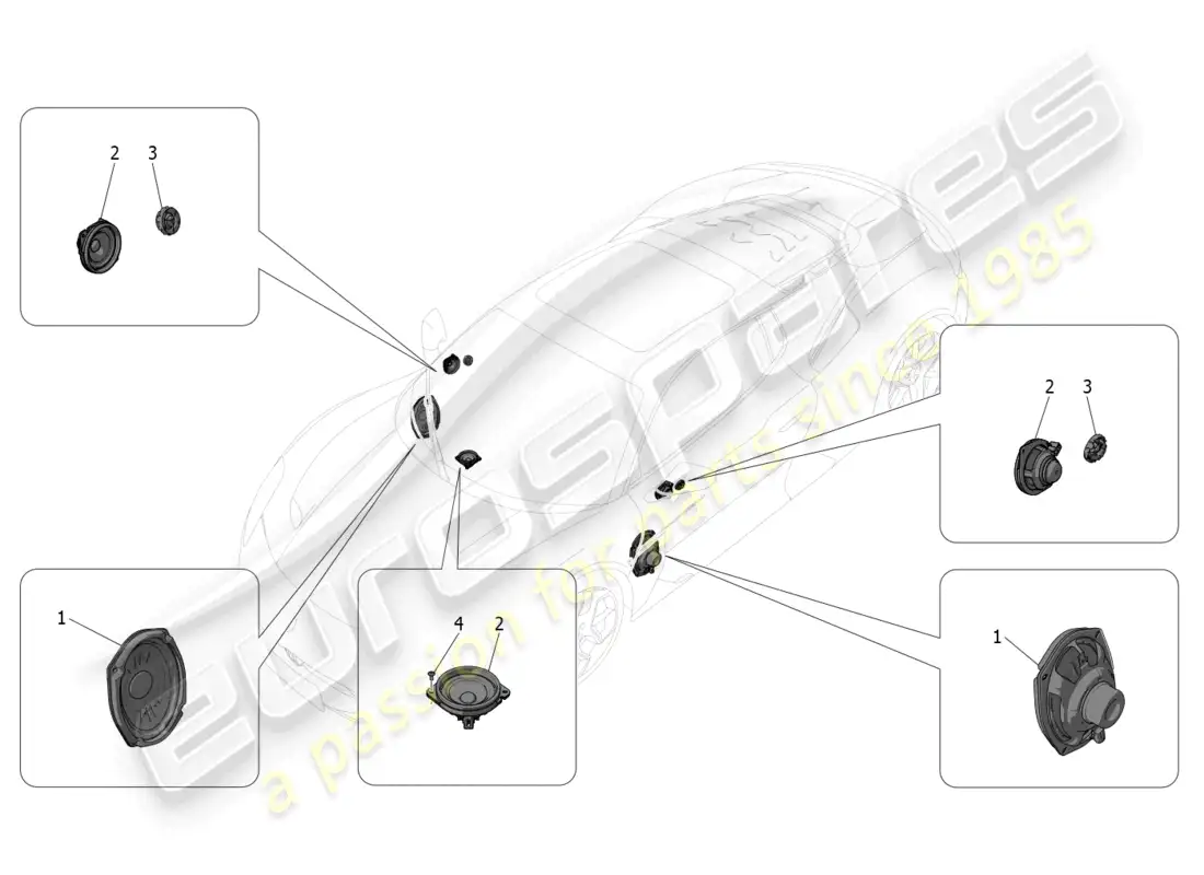 maserati mc20 (2023) sistema de difusión de sonido diagrama de piezas