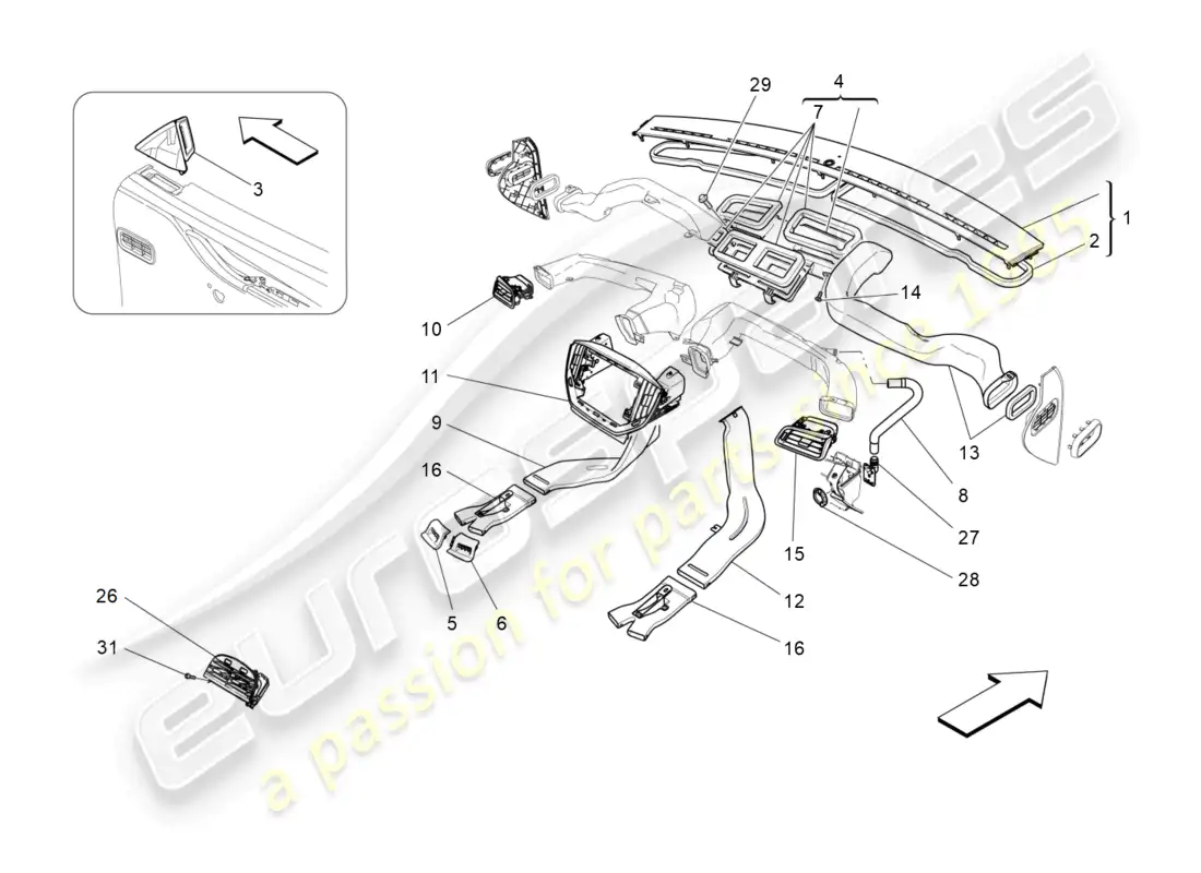 maserati ghibli (2014) unidad de aire acondicionado: difusión diagrama de piezas