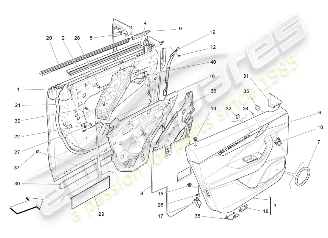 maserati levante modena (2022) puertas delanteras: paneles de acabado diagrama de piezas