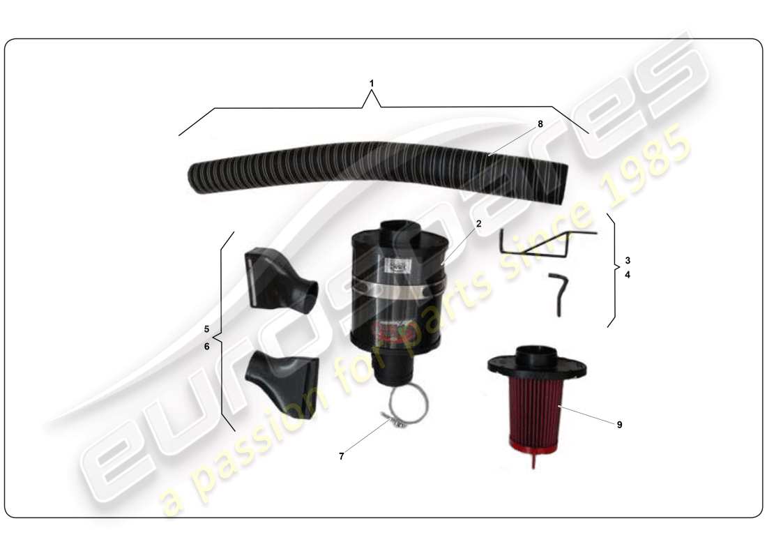 lamborghini super trofeo (2009-2014) kit de filtro de aire diagrama de piezas