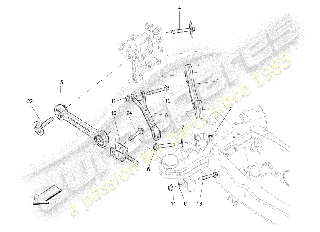 maserati ghibli (2019) diagrama de piezas de la suspensión trasera