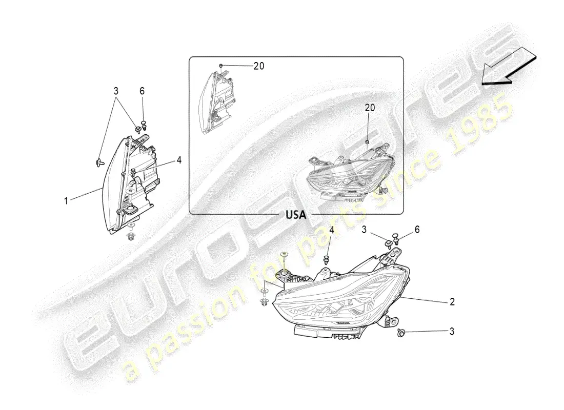 maserati ghibli (2019) grupos de faros diagrama de piezas