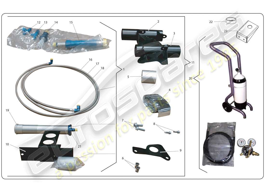 lamborghini super trofeo (2009-2014) sistema de gato de aire diagrama de piezas
