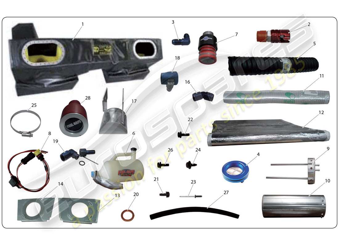 lamborghini super trofeo (2009-2014) diagrama de piezas del kit de combustible