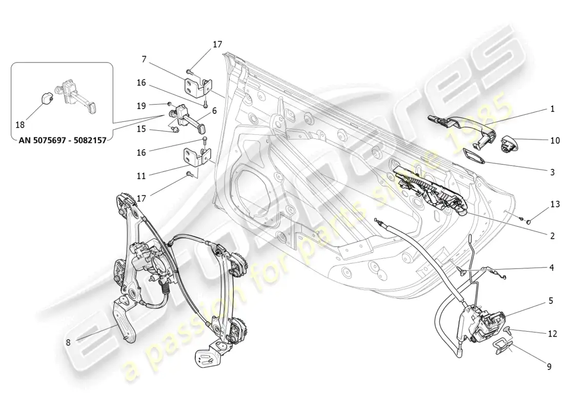 maserati ghibli (2014) puertas traseras: mecanismos diagrama de piezas