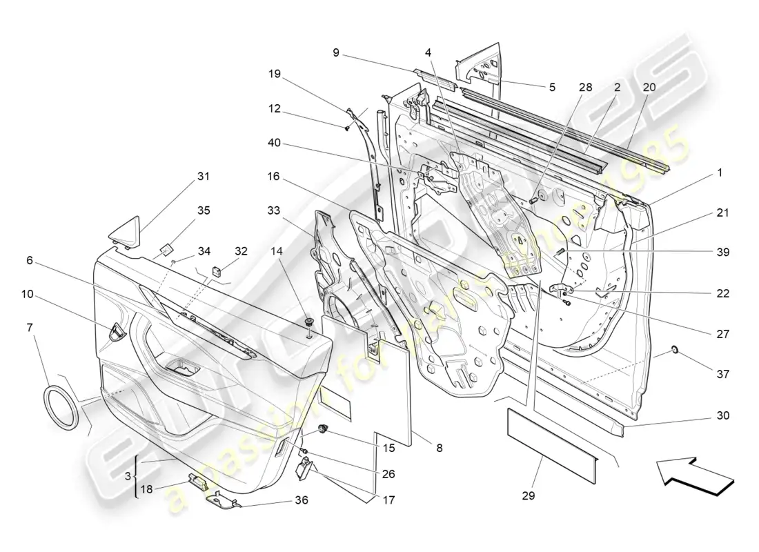 maserati levante (2020) puertas delanteras: paneles de acabado diagrama de piezas