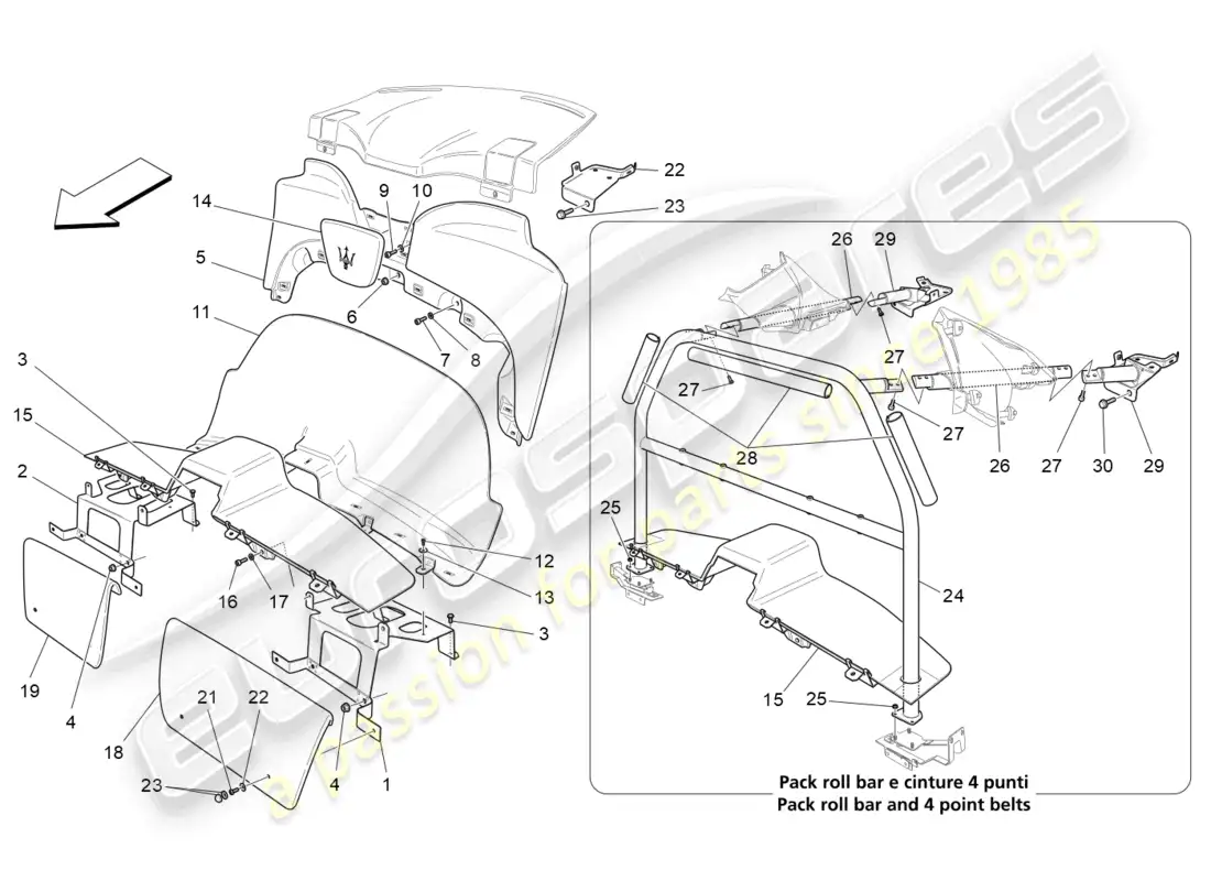 maserati granturismo mc stradale (2013) paneles de adorno del pilar del habitáculo b y paneles laterales diagrama de piezas