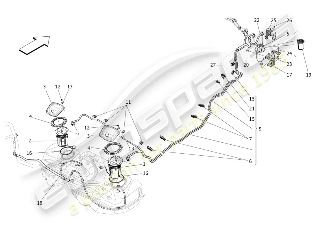 maserati ghibli (2018) bombas de combustible y líneas de conexión diagrama de piezas