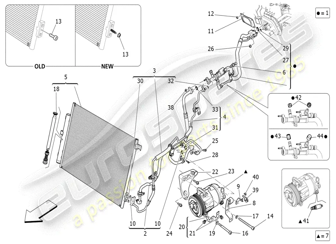 maserati ghibli (2019) unidad de a/c: dispositivos del compartimiento del motor diagrama de piezas