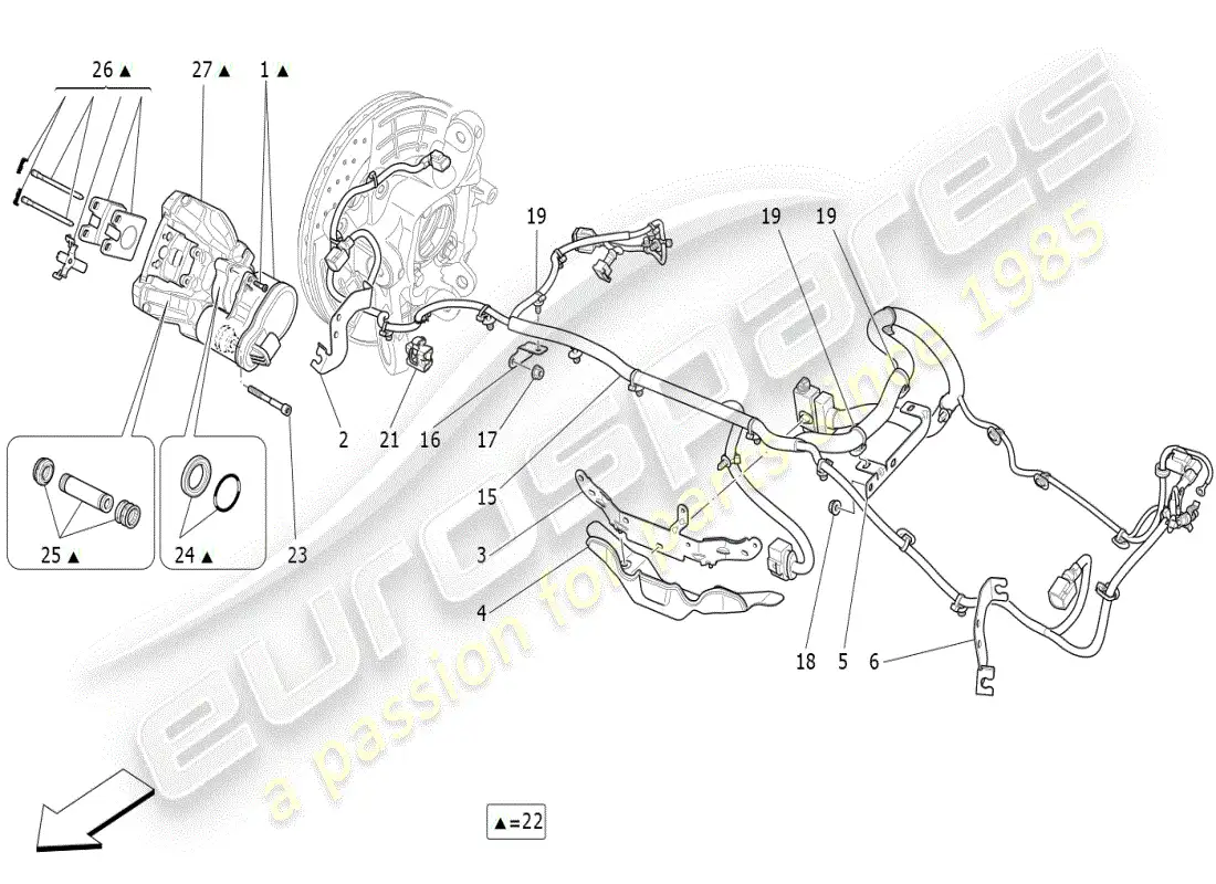 maserati ghibli (2019) diagrama de piezas del freno de estacionamiento