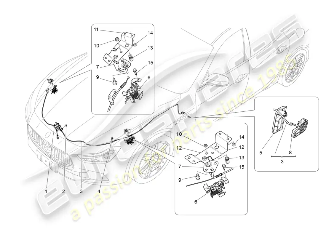 maserati ghibli (2018) botón de apertura de tapa frontal diagrama de piezas