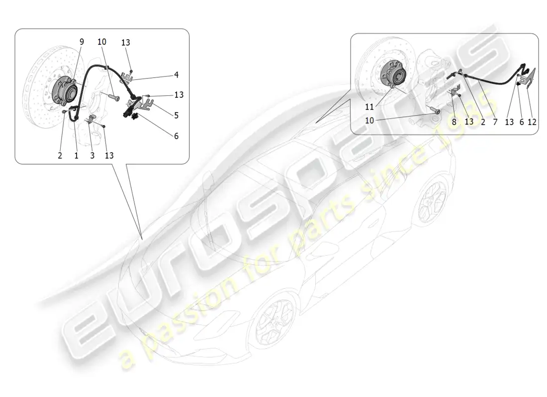 maserati mc20 cielo (2023) sistemas de control de frenado diagrama de piezas
