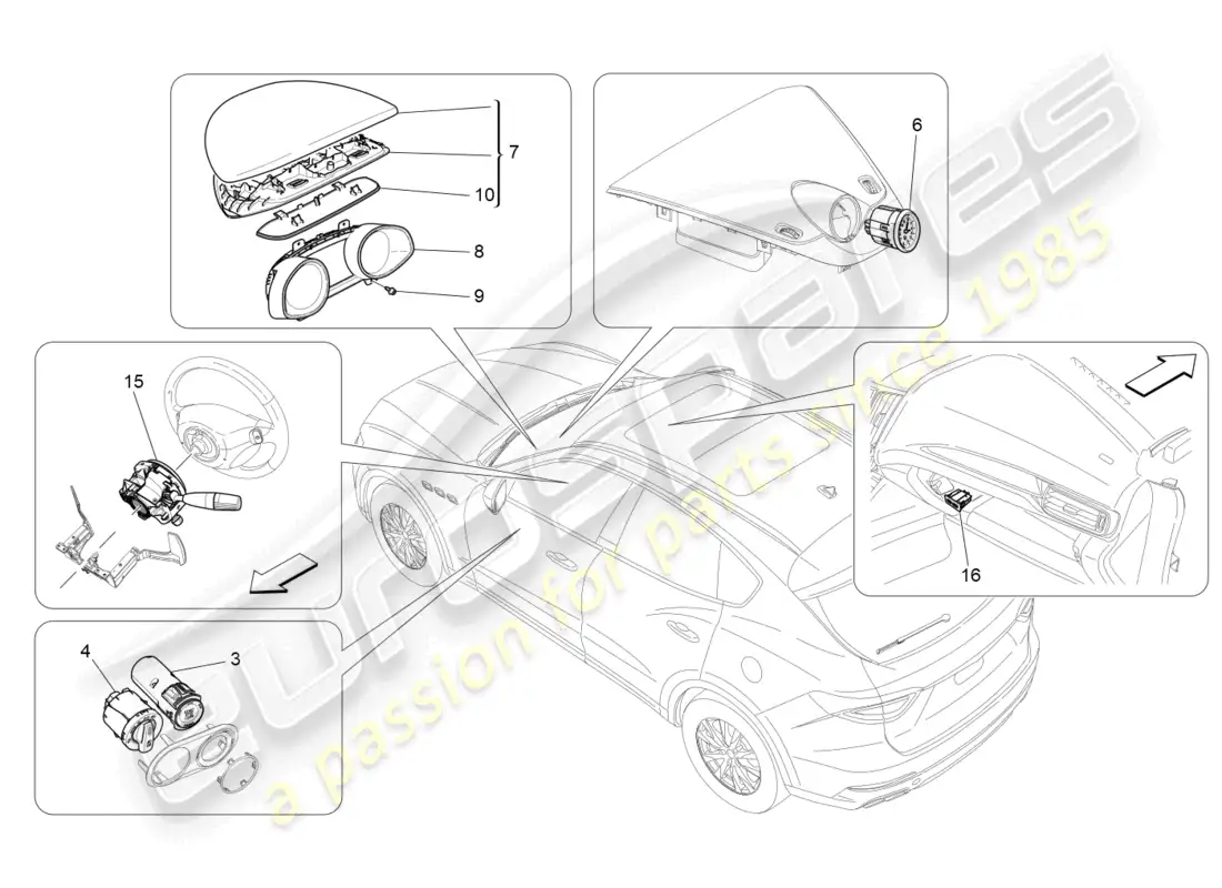 maserati levante modena (2022) dispositivos del tablero diagrama de piezas