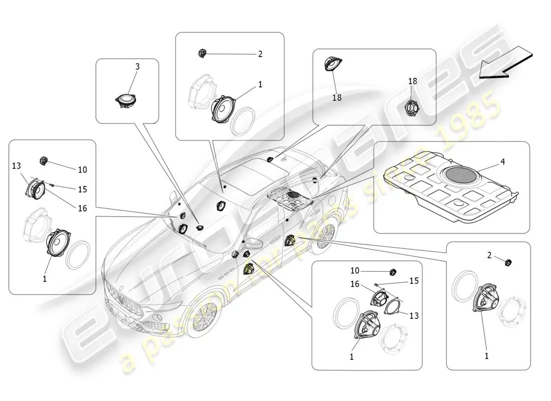 maserati levante modena (2022) sistema de difusión de sonido diagrama de piezas