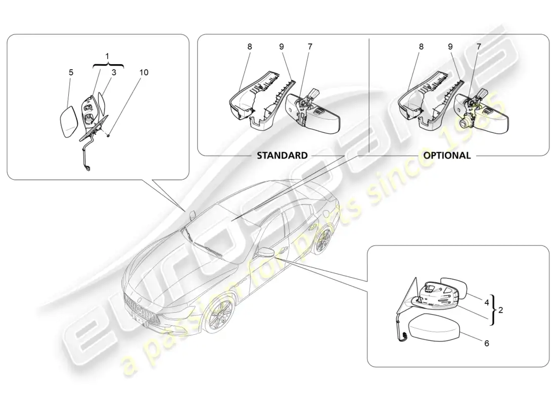 maserati ghibli (2014) espejos retrovisores interiores y exteriores diagrama de piezas