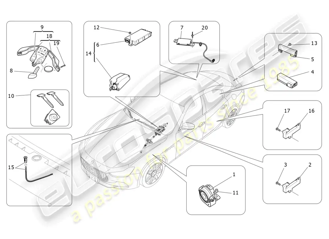 maserati ghibli (2014) sistema de alarma e inmovilizador diagrama de piezas