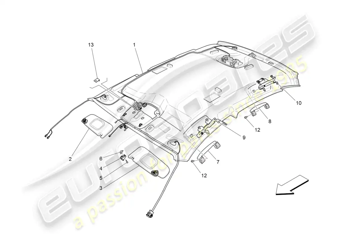maserati ghibli (2014) parasol y techo diagrama de piezas