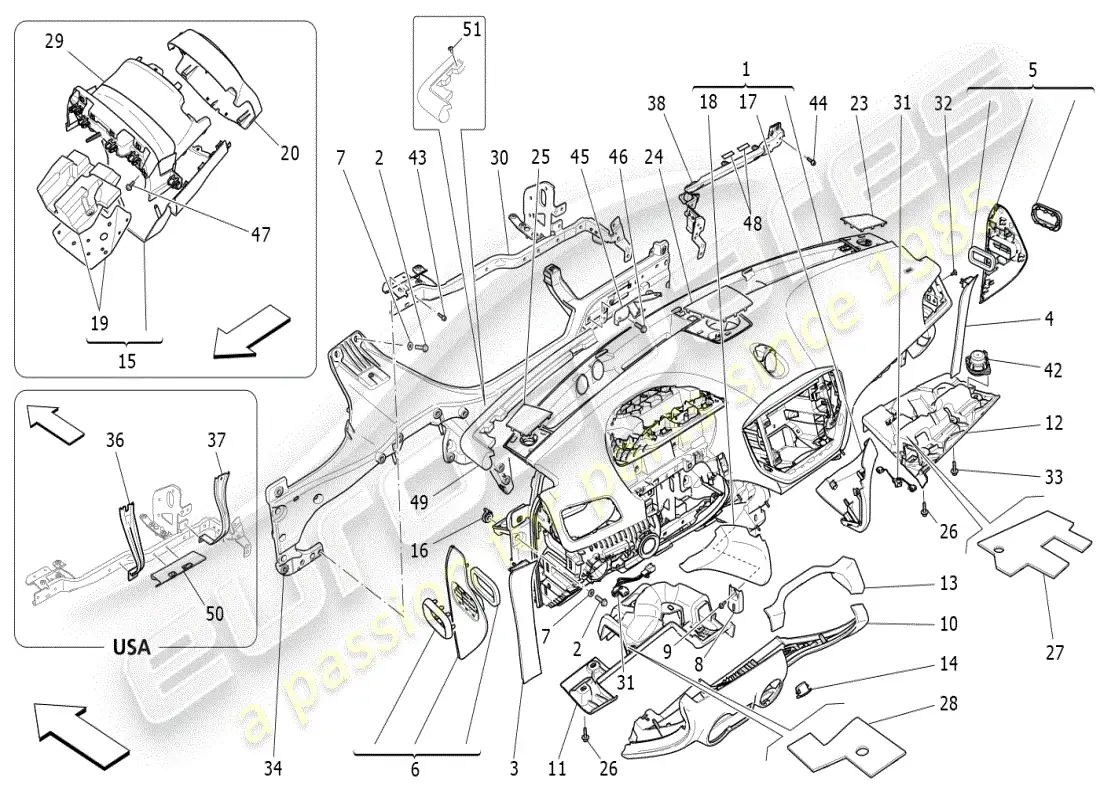 maserati ghibli (2019) diagrama de piezas de la unidad del tablero