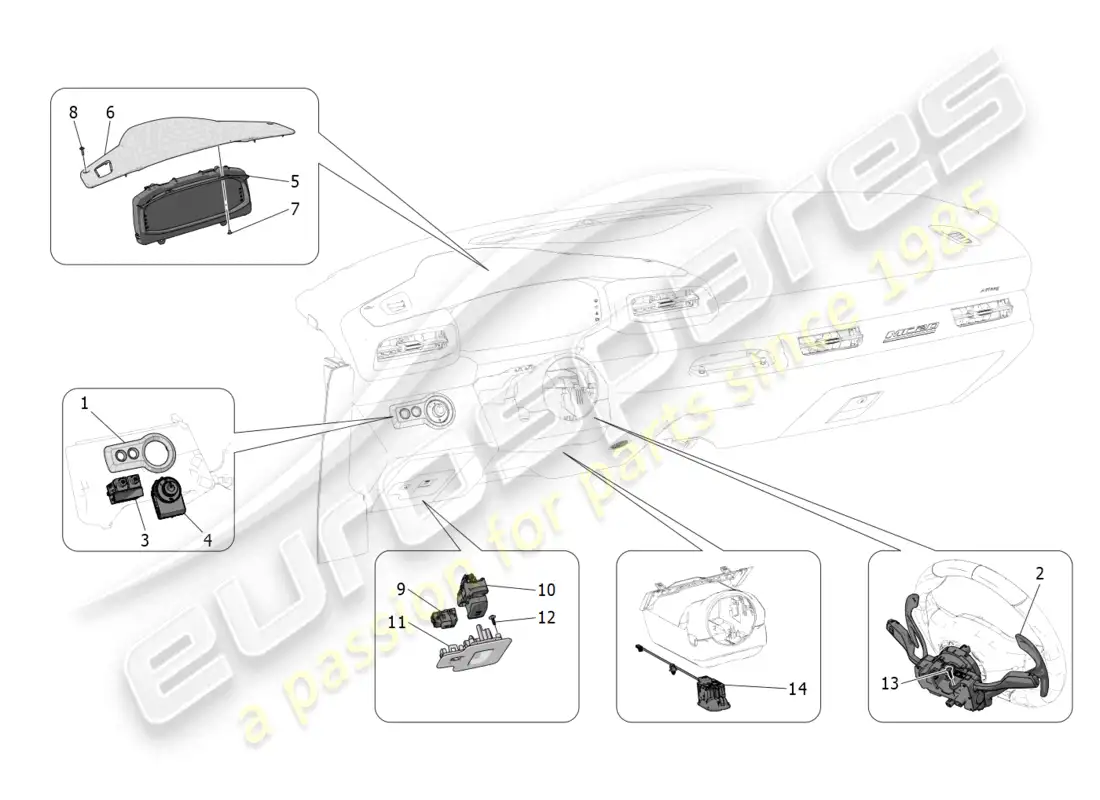 maserati mc20 (2023) dispositivos del tablero diagrama de piezas