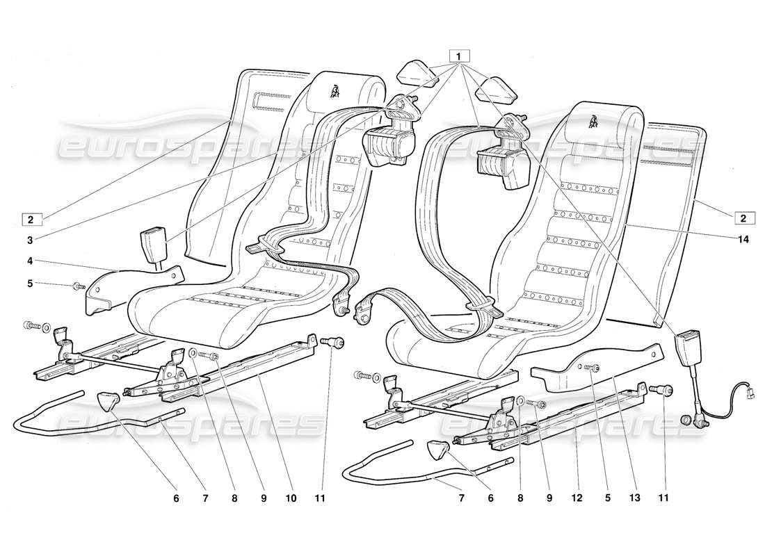 lamborghini diablo (1991) diagrama de piezas de asientos y cinturones de seguridad (válido para la versión 1992 de junio)