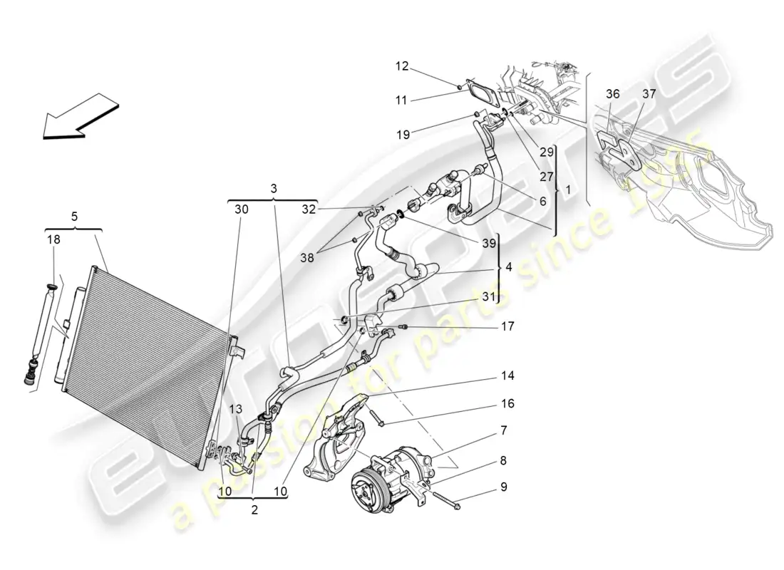 maserati levante (2020) unidad de a/c: dispositivos del compartimiento del motor diagrama de piezas