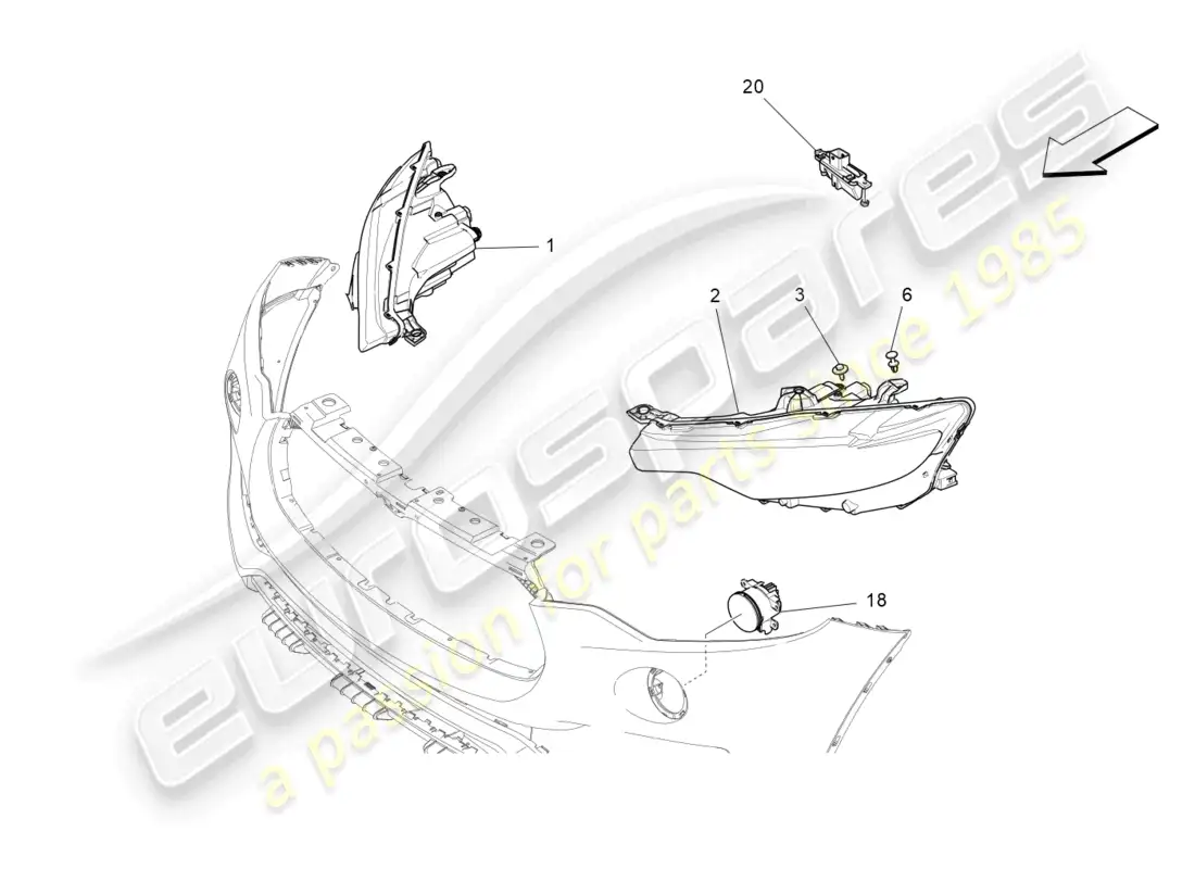 maserati levante (2020) grupos de faros diagrama de piezas