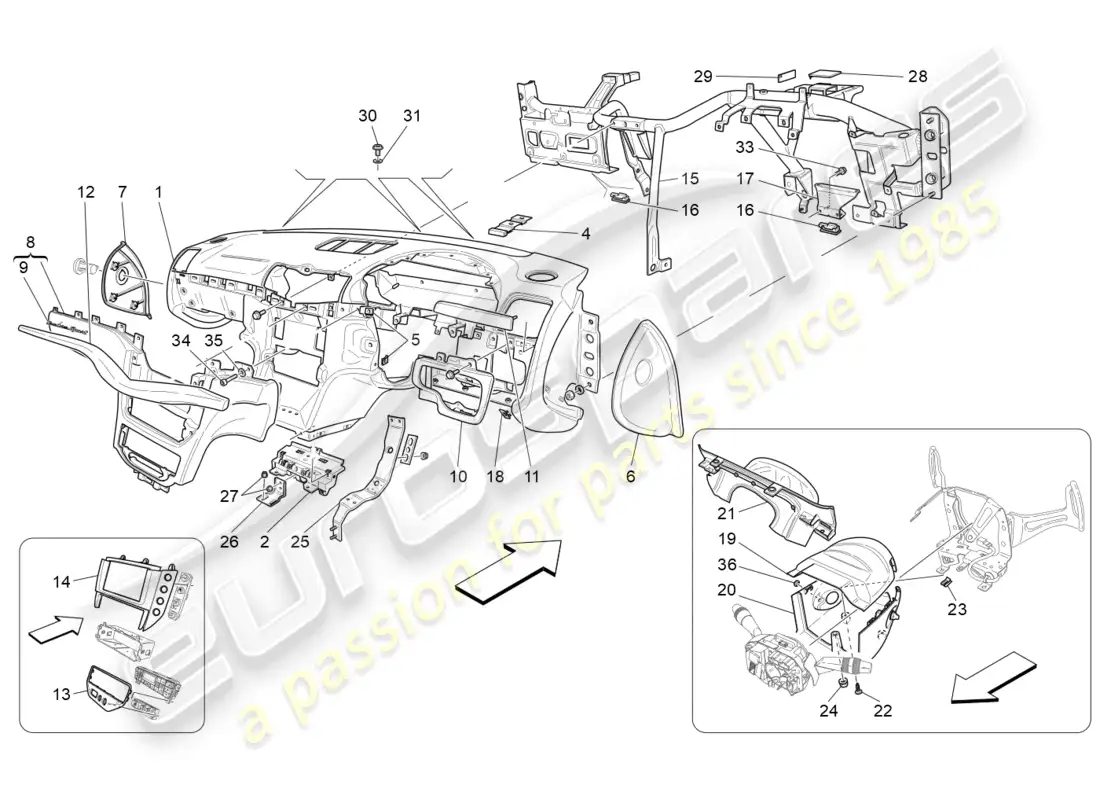 maserati grancabrio mc (2013) unidad de tablero diagrama de piezas