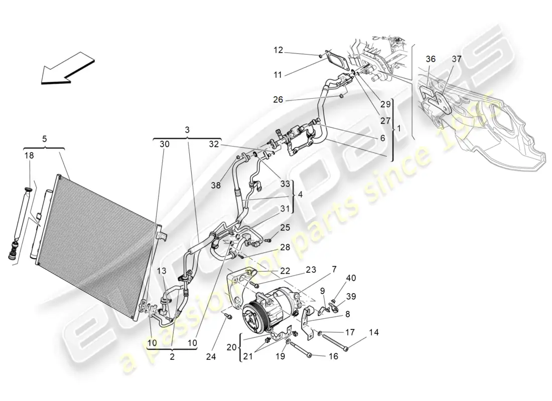 maserati levante (2020) unidad de a/c: dispositivos del compartimiento del motor diagrama de piezas