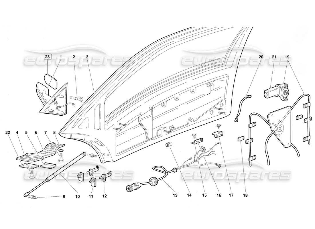 lamborghini diablo (1991) diagrama de piezas de puertas (válido para la versión 1992 de junio)