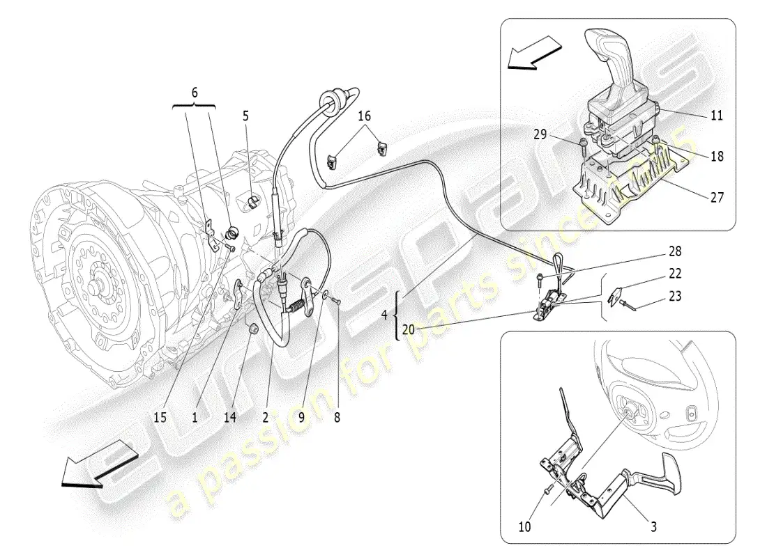 maserati ghibli (2019) controles del conductor para el diagrama de piezas de la caja de cambios automática