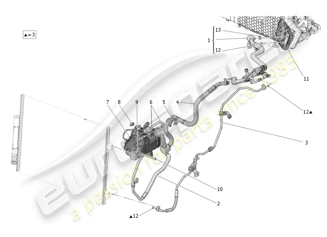 maserati grecale trofeo (2023) unidad de a/c: dispositivos del compartimiento del motor diagrama de piezas