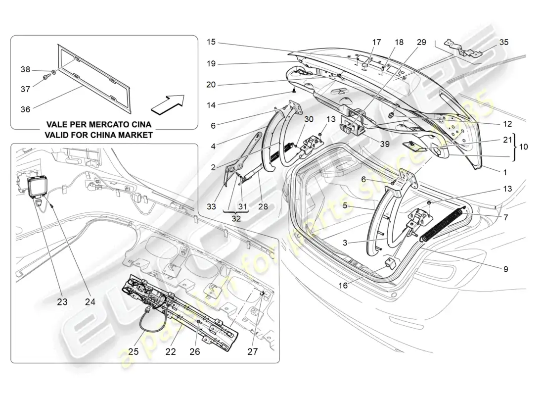 maserati ghibli (2018) rear lid diagrama de piezas