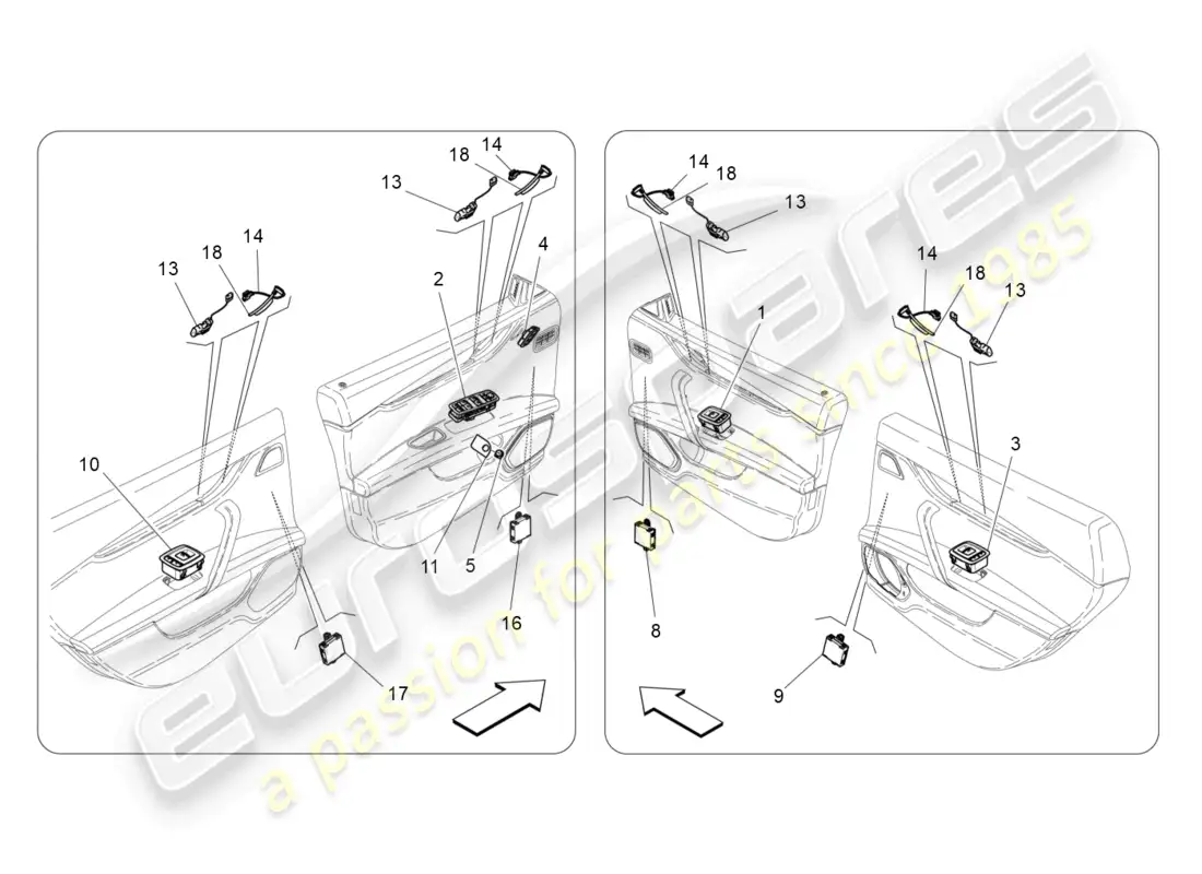 maserati ghibli (2016) dispositivos de puerta diagrama de piezas