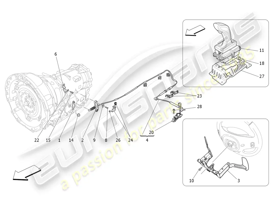 maserati levante modena s (2022) controles del conductor para caja de cambios automática. diagrama de piezas