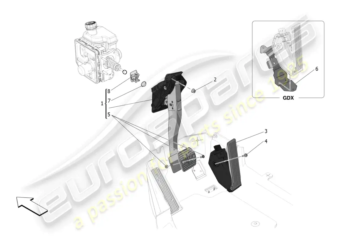 maserati mc20 cielo (2023) unidad completa de pedal diagrama de piezas