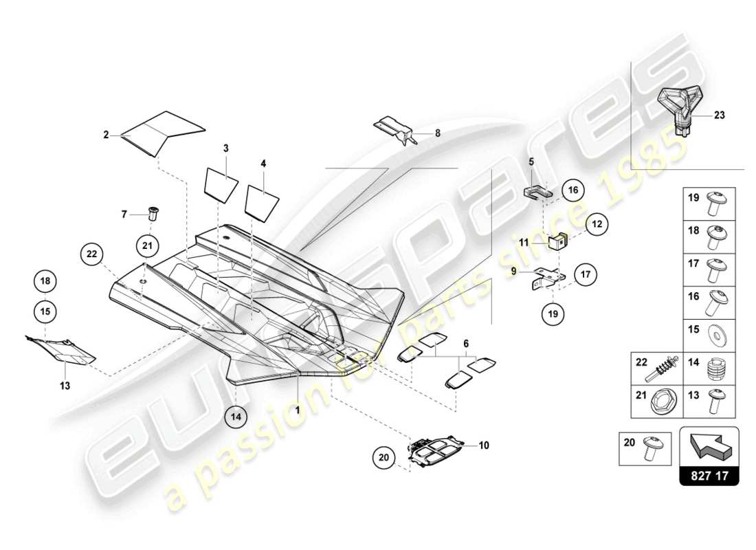 lamborghini sian (2020) tapa del compartimiento del motor diagrama de piezas