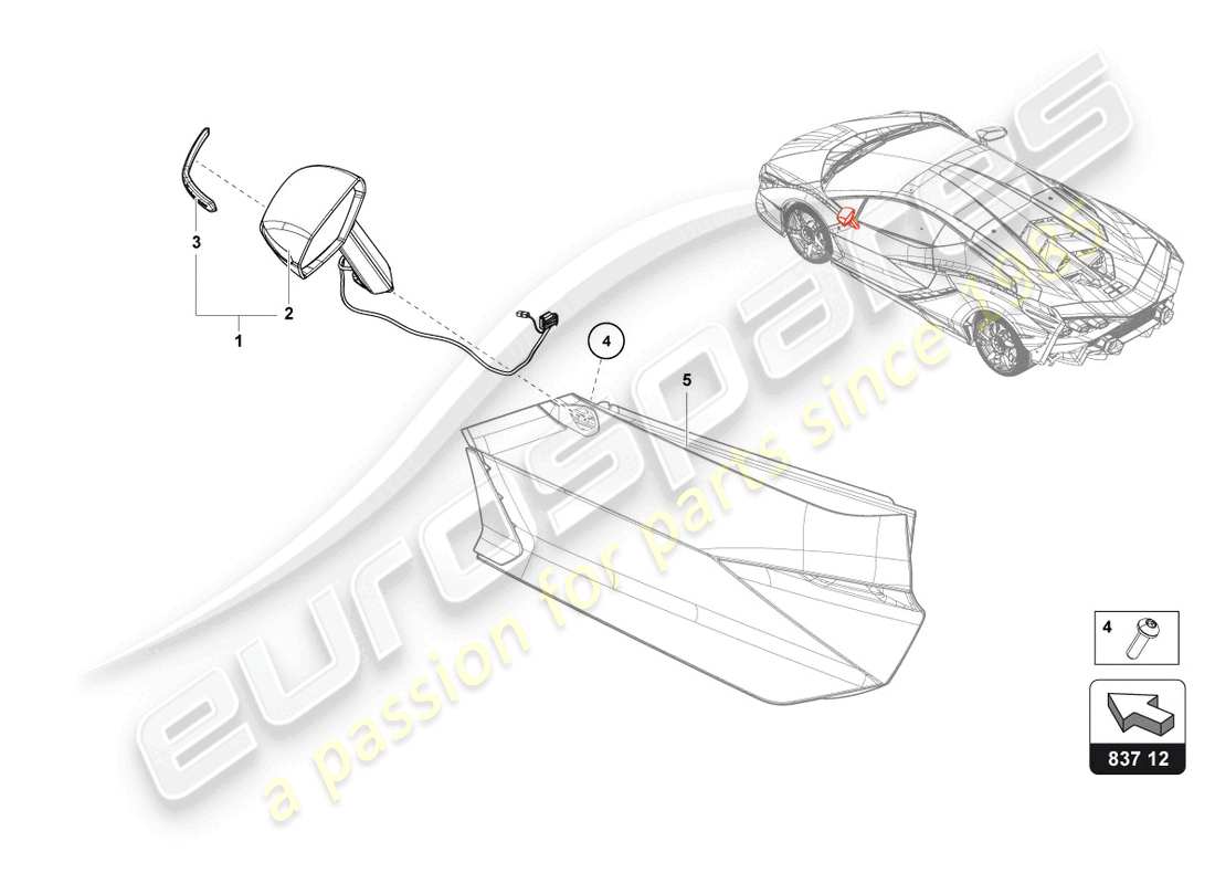 lamborghini sian (2020) espejo exterior diagrama de piezas