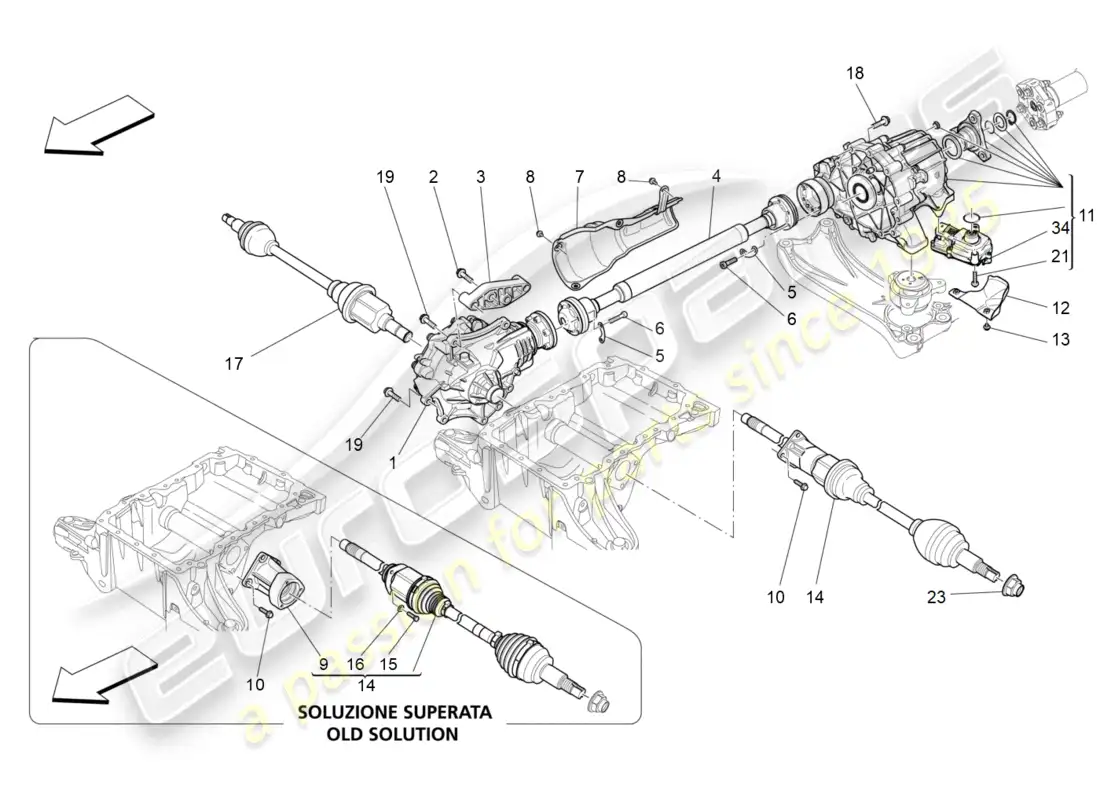 maserati ghibli (2014) transmisión de las ruedas delanteras diagrama de piezas