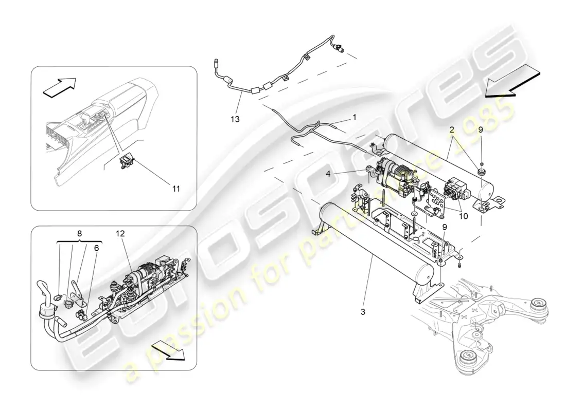 maserati levante gt (2022) sistema de suspensión neumática diagrama de piezas
