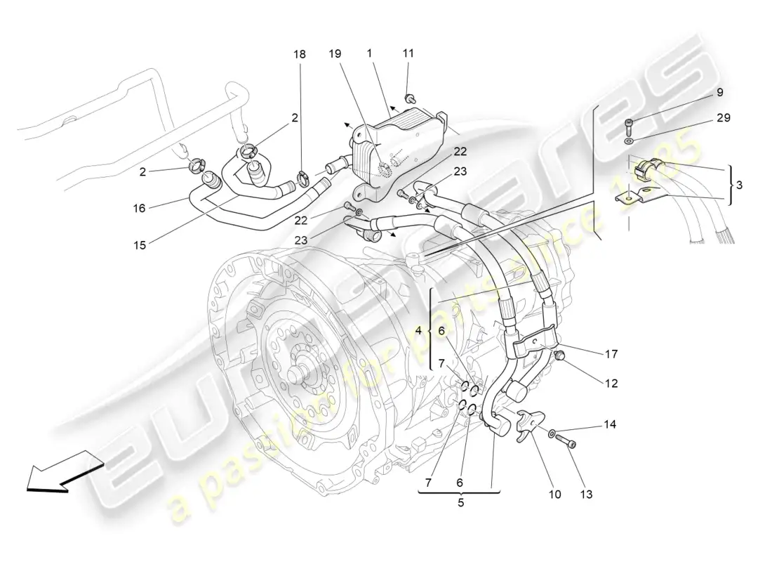 maserati levante (2019) lubricación y refrigeración del aceite de la caja de cambios diagrama de piezas