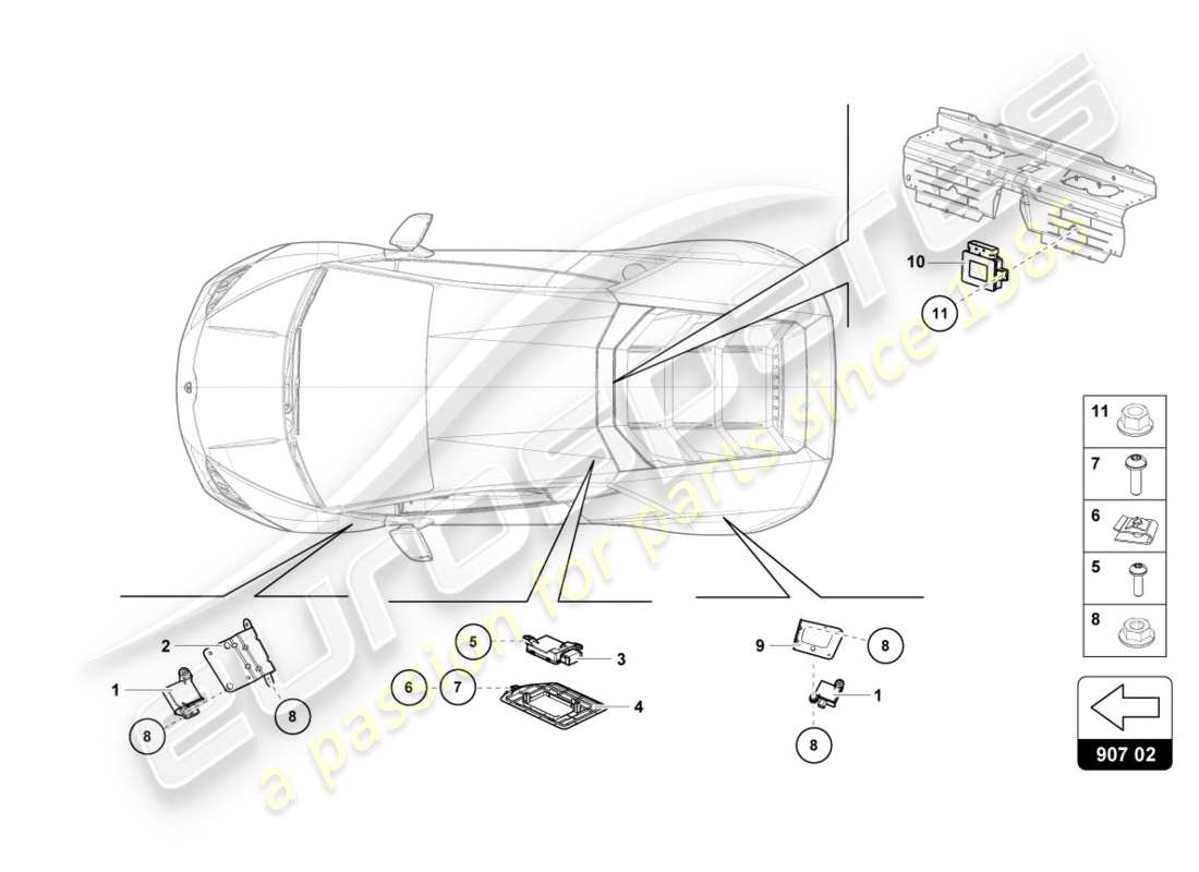 un diagrama de piezas del catálogo de piezas de Lamborghini LP610-4 Avio (2017)