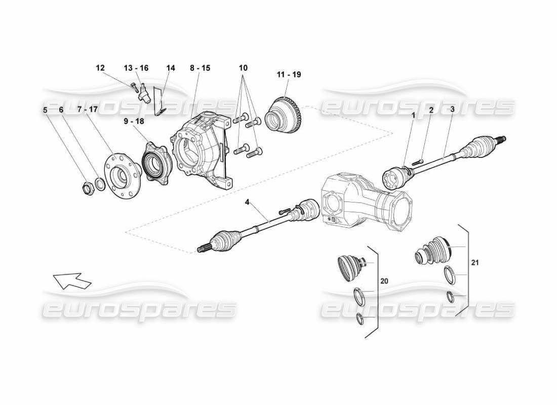 lamborghini murcielago lp670 eje de transmisión delantero diagrama de piezas