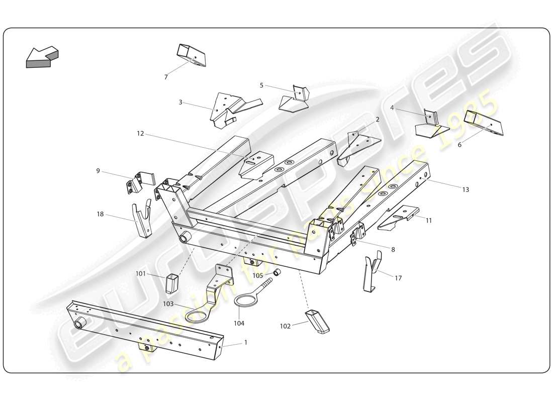 lamborghini super trofeo (2009-2014) diagrama de piezas del elemento del chasis