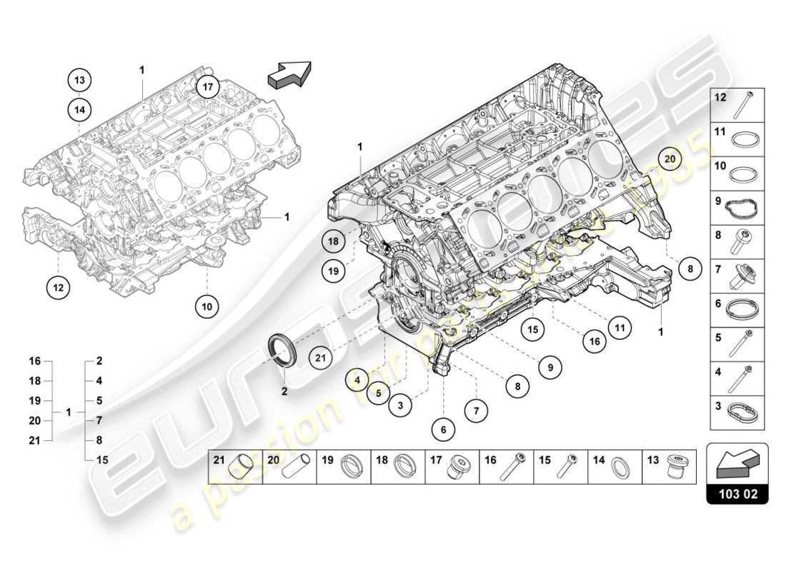 lamborghini evo spyder (2020) bloque de motor diagrama de piezas