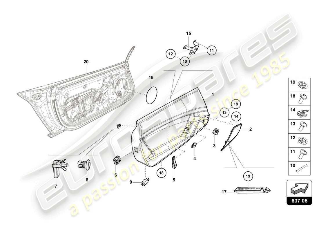 lamborghini lp770-4 svj coupe (2019) diagrama de piezas del panel de puerta