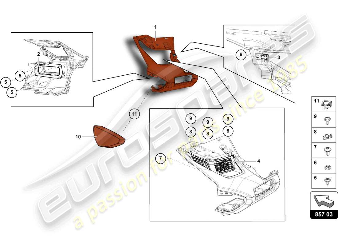 lamborghini lp700-4 roadster (2014) tablero de instrumentos diagrama de piezas