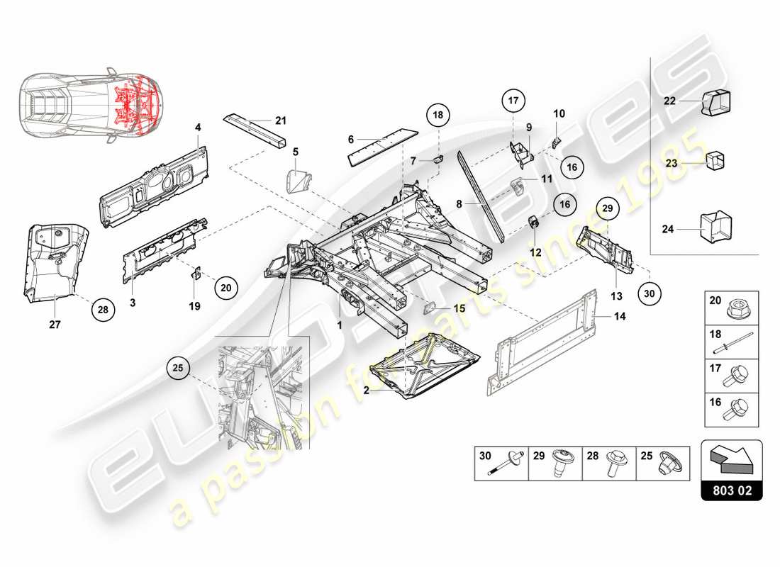 lamborghini 2017 (lp580-2 coupe) diagrama de piezas del marco frontal